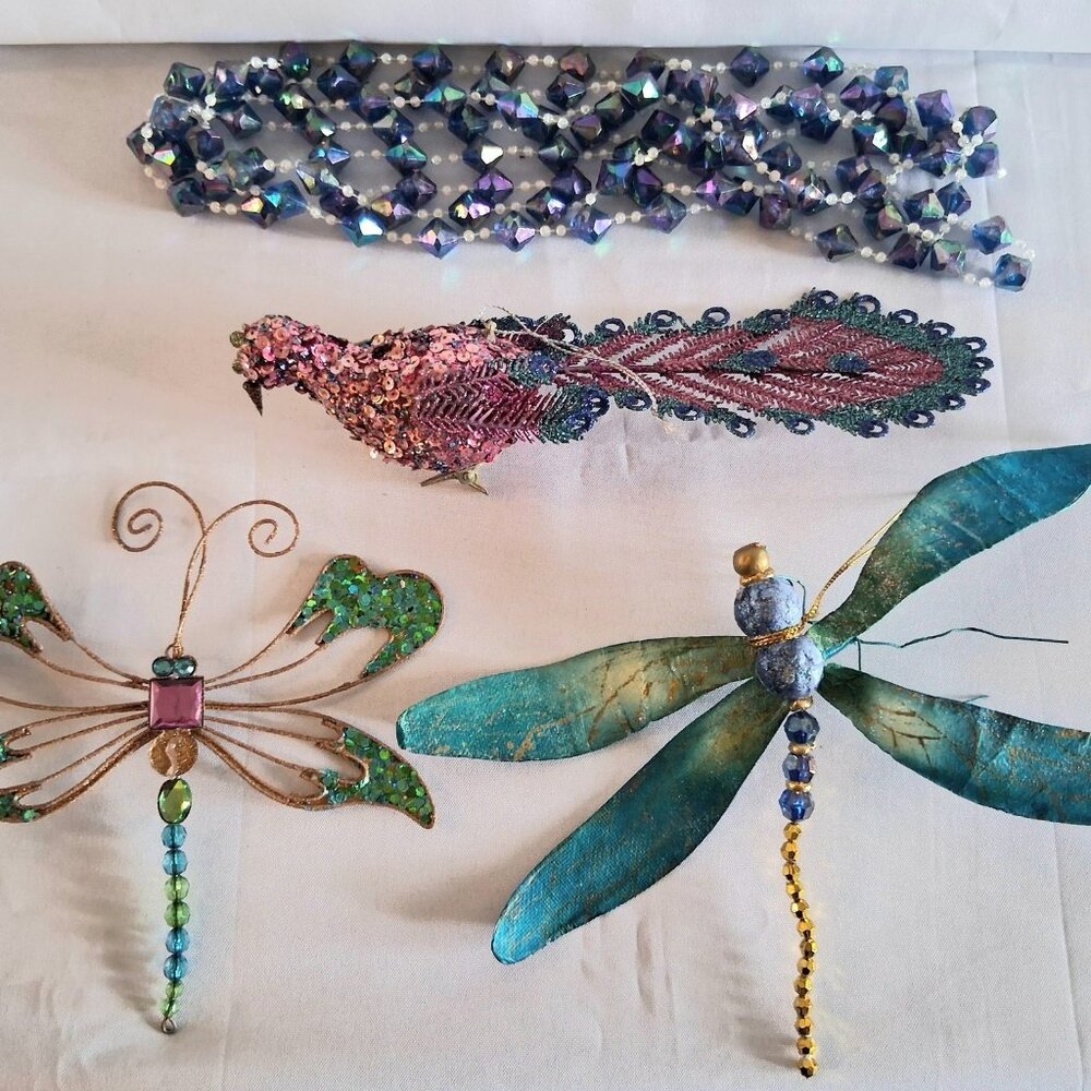Lot of 4 Blue Dragonfly And Bird Decorations/Ornaments